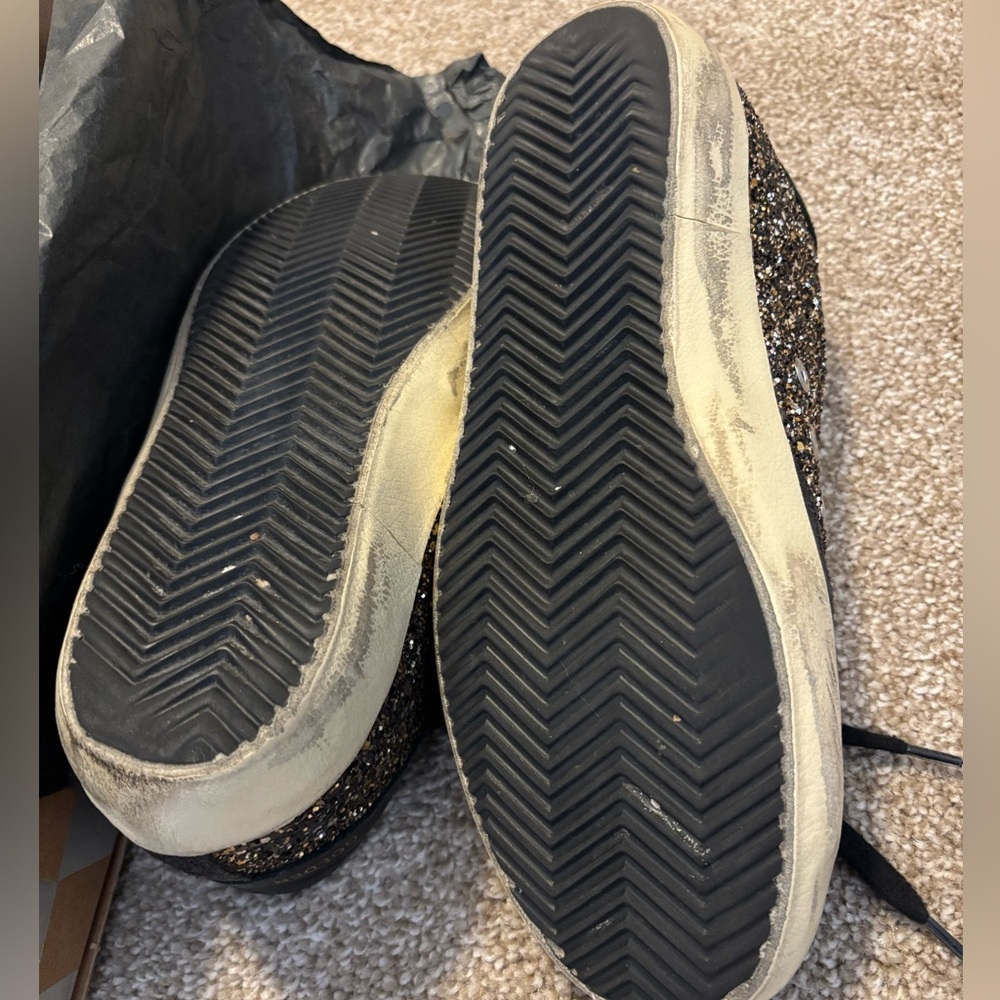 Golden Goose Superstar Black and Gold Glitter Sneakers - Picture 4 of 4